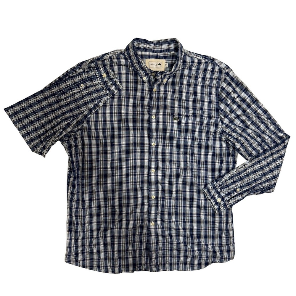 Lacoste Slim Fit Blue Plaid Cotton Button Down Shirt Mens 2XL CH5269